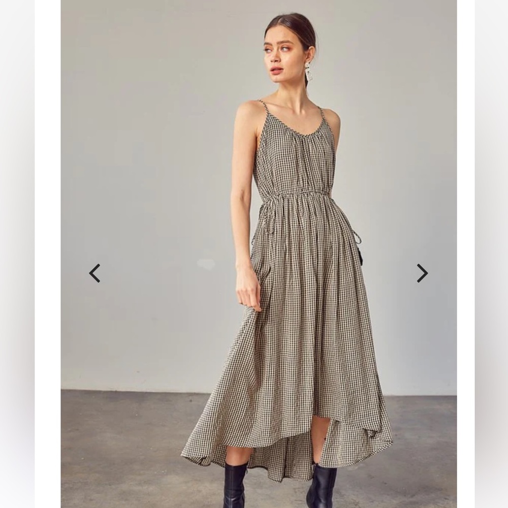 COPY - Mustard Seed Black Gingham Cami High Low Maxi